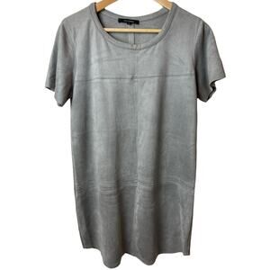 Olivaceous Gray Faux Suede Short Sleeve Minimalist Loose Fit Shift Dress Size M